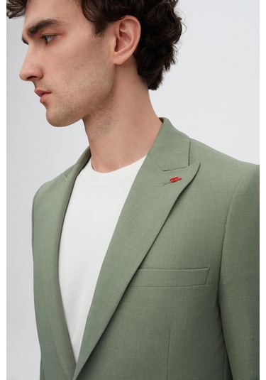 Twn Slim Fit Yeşil Armürlü Uçan Blazer Kumaş Ceket 4ef04zb024092 Yeşil