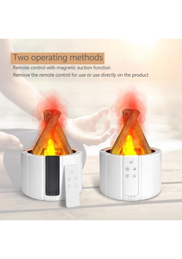 Sones Şenlik Ateşi Şeklinde Uzaktan Kumandalı Aroma Difüzör Masaüstü Alev Nemlendirici, Renk: Siyah