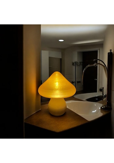 Led Mantar Gece Lambası Pilli, Renkli Ve Dekoratif Işık Eskitme Gold