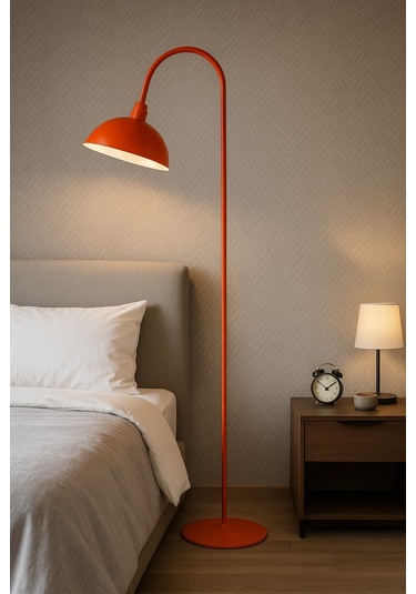 Turuncu Lambader Hareketli Başlık Modern Dekoratif Metal Oturma Odası Çalışma Odası Zemin Lambası Turuncu