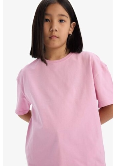DeFacto Kız Çocuk Relax Fit Bisiklet Yaka Basic Düz Kısa Kollu Tişört D9099A825SMPN444 Pembe