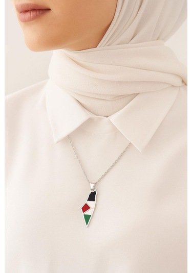 Filistin Haritası Gümüş 925 Ayar Kolye Özgür Filistin Temalı Gümüş