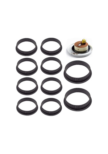 10 Adet Delikli Tart Halkası, Delikli Mus Kek Yuvarlak Kalıp Pişirme Aletleri, Delikli Yeniden Kullanılabilir Yuvarlak Plastik Pişirme Aksesuarları - Siyah Diğer
