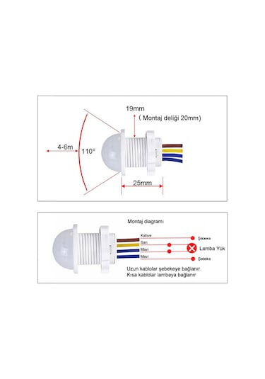 220v Pır Hareket Sensörü 25cm Kablolu Led Lamba Tavan Işık