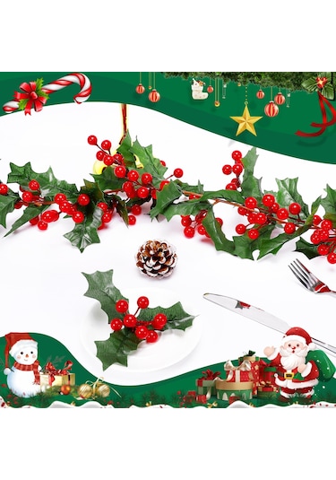 Gajeena Noel Dekoru İçin Yapay Kırmızı Yaban Mersini Ziebağı, 1.8 Metre Uzunlukta, Dekoratif Lifelike Noel Süsü