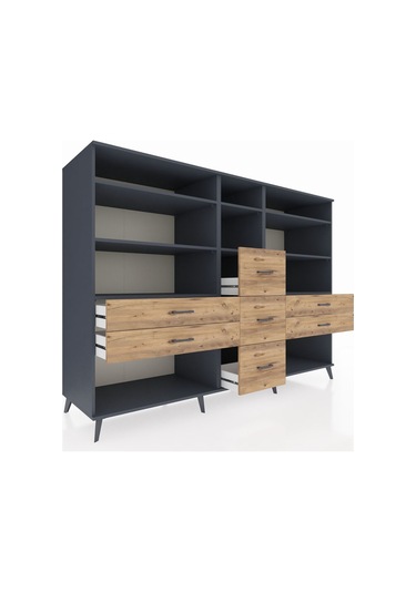 Kronos Dolap 8 Raflı 7 Çekmeceli 220x59x163 Antrasit-antrasit/ça Antrasit-antrasit/çam