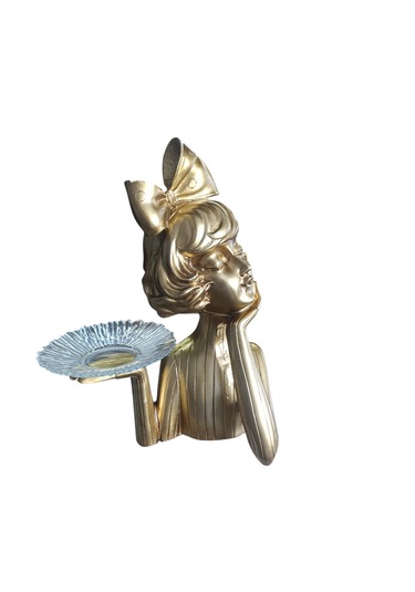 20cm-30cm Ebatlarında Kırılmaz Polyester Tepsili Kız Biblo