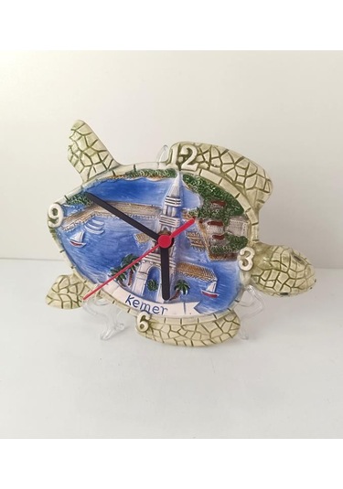 Saat Tabak Duvar Süsü Masa Saati Analoğ Kaplumbağa Seramik Dekor