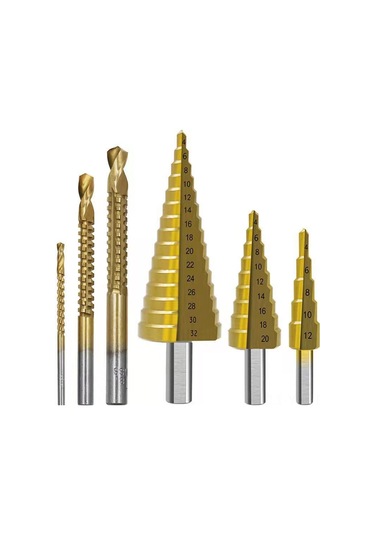 Yunboo Hss 4241 Titanyum Kaplı 6 Parça Merdiven Matkap Seti, Üçgen Saplı, Ahşap Kesim Ve Freze İçin, Dayanıklı Ve Kullanımı Kolay, Poşetli Paket