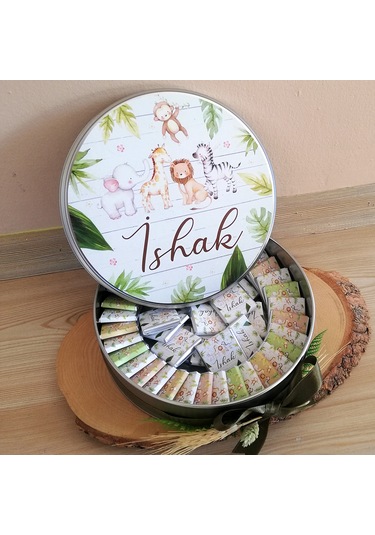 Hayvan Tasarımlı Bebek Çikolatası Metal Kutu 100'lü