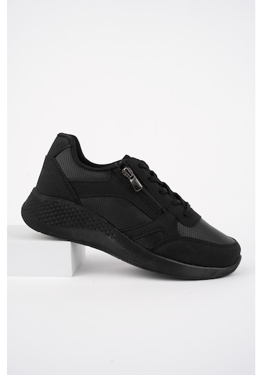 Muggo Asel Garantili Kadın Ortopedik Günlük Bağcıklı Yandan Fermuarlı Rahat Sneaker Spor Ayakkabı Siyah Muggo Asel Garantili Kadın Ortopedik Günlük Bağcıklı Yandan Fermuarlı Rahat Sneaker Spor Ayakkabı Siyah