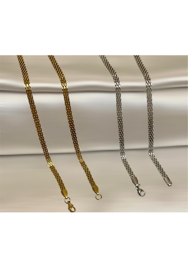 Gold Hasır Örme Çelik Zincir Erkek Kolye 65 Cm 5mm Gold