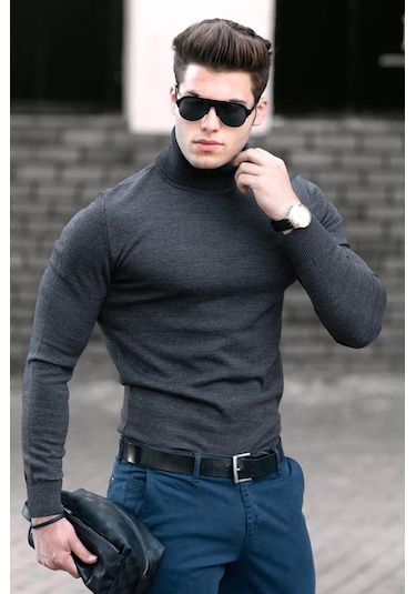 Madmext Antrasit Balıkçı Yaka Kazak 4656 Antrasit