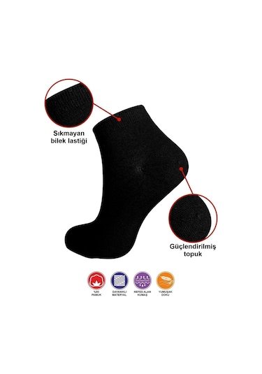 10 Çift Yazlık Terletmez Desensiz Düz Sade Kadın Patik Pamuk Siyah Çorap - Bilek Boy Kısa Çorap Siyah