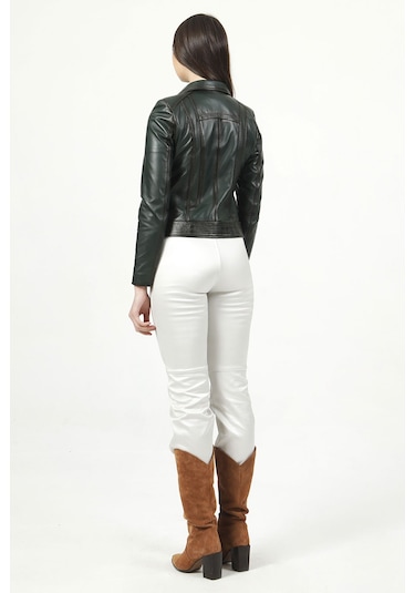 Dericlub Yb-2120 Gerçek Deri Kadın Mont Yeşil