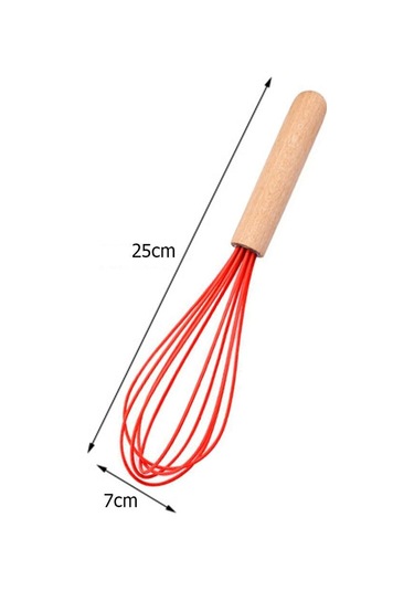 Kırmızı 1 Adet Silikon Yumurta Çırpıcı Çırpma Teli Ahşap Saplı Mutfak El Yumurta Çırpıcı Alet Mutfak Gereçleri Pişirme Aksesuarları Kırmızı