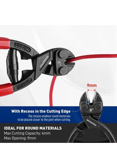 Youtek Kırıcı Pense 203 Mm Kırmızı, 60crv Çelik Gövde, Yüksek Sertlik, 4 Mm Çelik Çubukları Kesebilen, Yaylı Tasarım