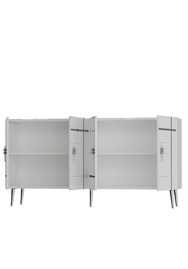 Honest Konsol Tv Sehpası Çok Amaçlı Dolap 150 Cm Beyaz Gümüş