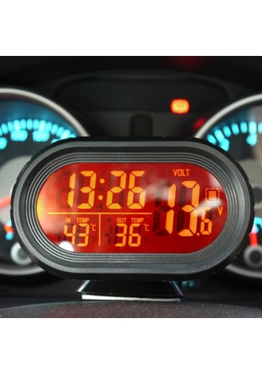 Pazly 3'ü 1 Arada Araç İçi Dijital Saat, Sıcaklık Ve Voltmetre - Lcd Ekran 12v Araba, Kamyonet, Suv, Rv