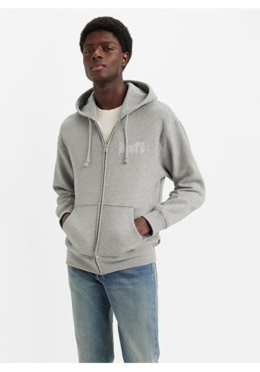 Relaxed Graphic Zip-up Hoodie Sweatshirts Erkek Gri