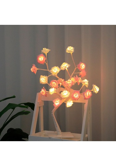 Youmex Beyaz Usb Anahtarlı Led Simülasyon Gül Ağaç Lambası - Çıkarılabilir Plastik Tabanlı Dekoratif Gece Lambası Beyaz