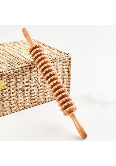 Masif Ahşap Kavisli Saplı Silindir Manuel Masaj Aleti Boyun Omurgası Sırt Bel Tüm Vücut Yuvarlama Tendon Kas Gevşetme Ev Masaj Çubuğu Dokuz Tur Kahverengi