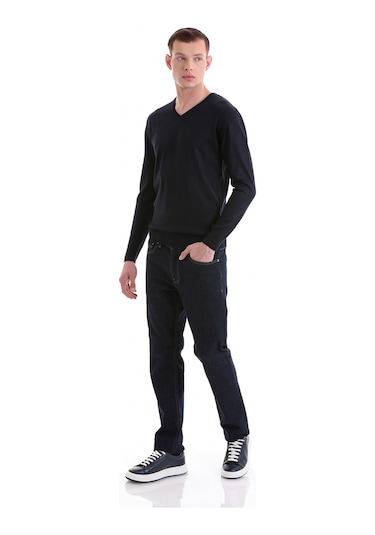 Hatemoğlu Lacivert Regular Fit Düz V Yaka Yünlü Triko Kazak 34251023a008 0 Lacivert