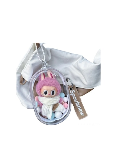 Moveevo Labubu Vinil Bebek Çantası - 15cm & 10cm Toz Geçirmez Taşıma Çantası Şeffaf