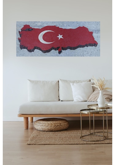 Mozaık Türk Bayrağı Mermer Tablosu