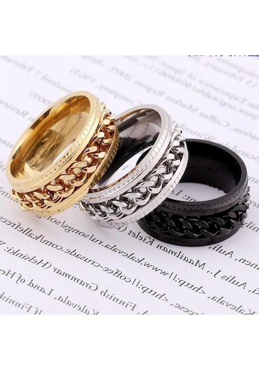 Siyah&mavi Titanyum Çelik Döner Zincir Halkası Paslanmaz Çelik Çift Yüzük 7 Çok Renkli