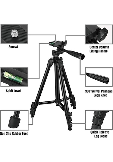 Createtech 3120 Alüminyum Tripod, 360 Dönüşüm, Kamera-telefon Tutucu, Uzaktan Kumanda Standı