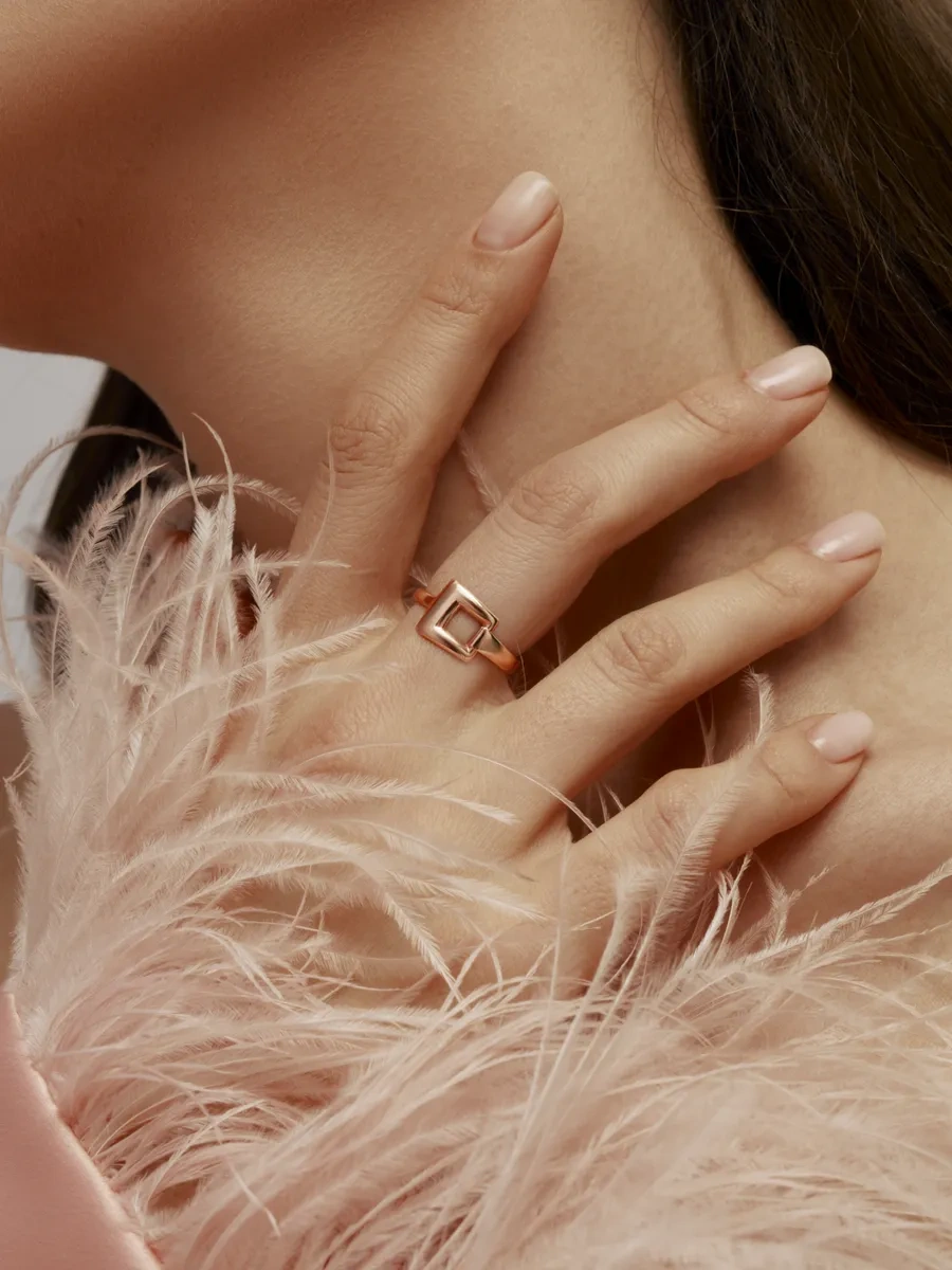 Zoloto Russkih 925 Ayar Gümüş Kaplama Altın Yüzük Kuyumculuk Kare 363183194 Gri