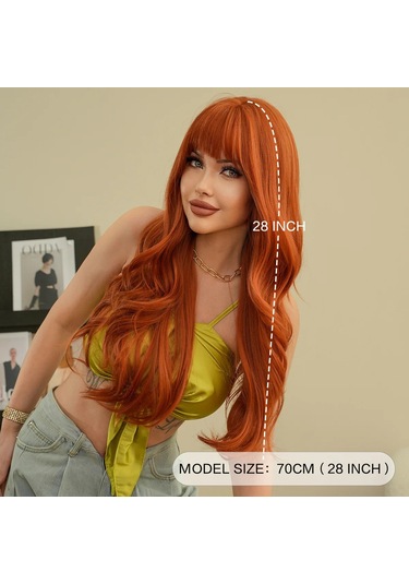 Yeni Turuncu Peruk Patlama Uzun Kıvırcık Saç Düz Patlama Diğer