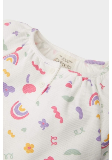 DeFacto Kız Bebek Yenidoğan Bisiklet Yaka Gökkuşağı Baskılı Waffle Uzun Kollu Çıtçıtlı Body E2381A525SPER105 Ekru