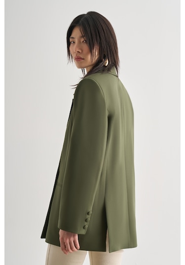 Mizalle Oversize Çift Yırtmaçlı Haki Blazer Ceket Haki