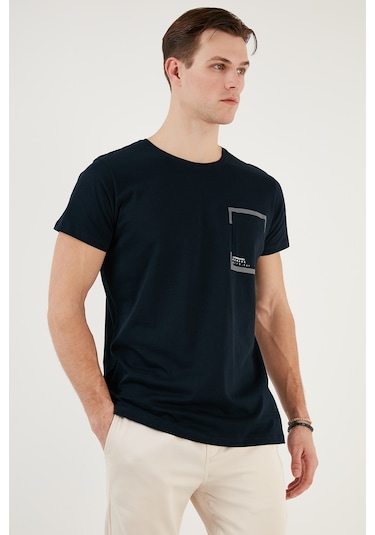 Buratti Bisiklet Yaka Pamuklu Slim Fit Erkek T Shirt 541Rework Lacivert
