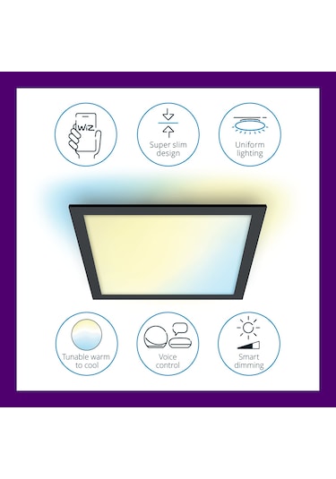 Wiz Siyah Akıllı Sıva Üstü Rgb Kare Panel Tavan Armatürü 36w Renkli