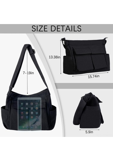 Yulong Kanvas Messenger Çantası Büyük Hobo Çapraz Çanta Çoklu Siyah