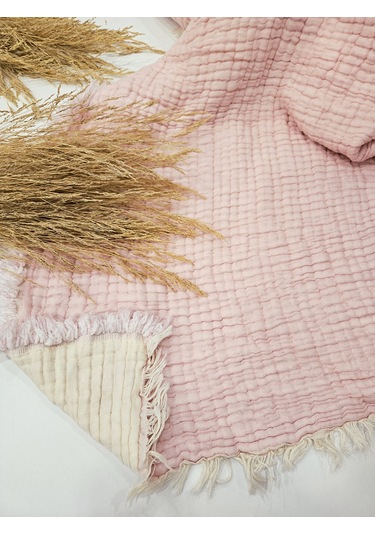 Pembe 7 Katlı Çift Taraflı Dolgulu Çift Kişilik Müslin Battaniye %100 Pamuk 230x240 Cm Pembe