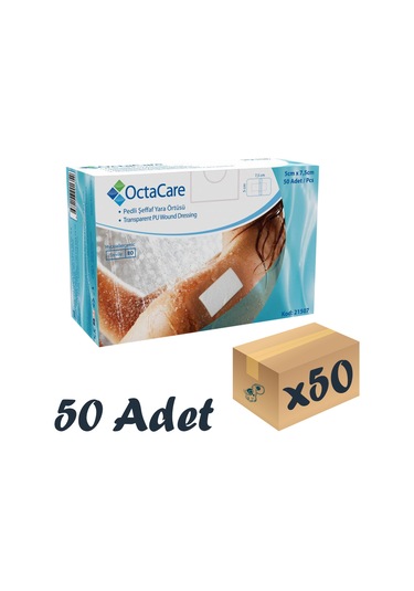 Octacare Şeffaf Pedli Su Geçirmez Yara Örtüsü Steril Tekli Paket 5 CM x 7.5 CM 50 x 50'li