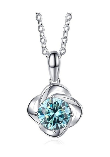 Mavi Bagueringen Gerçek 1ct Yuvarlak Kesim Spiral Dört Yapraklı Yonca D Renk Mozanit Kolye Kolye Kadınlar Için 925 Ayar Gümüş Takı