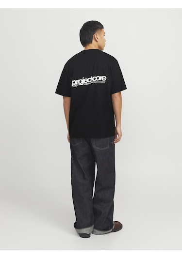 Jack & Jones Erkek Gögüs Ve Sirt Baskili Tişört - Union - 12273442 Black Siyah
