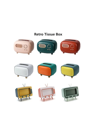 Stil C Sarı-retro Doku Kutusu Masaüstü Kağıt Tutucu Vintage Doku Kağıt Saklama Peçete Kutusu Organizatör Doku Kutusu Dağıtıcı Radyo Model Kılıf