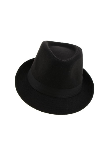 Klasik Tarz Retro Desenli Sıcak Tutan Yün Keçe Erkek Şapkası, Gangster Havalı Trilby Fedora Modeli, Dar Kesim Şık Aksesuar Siyah