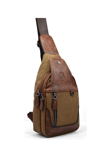Erkek Taba Kanvas Çapraz Askılı Omuz Çantası Taba