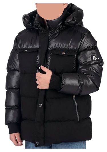 Erkek Çocuk Önü Çift Kapak Cepli Kapüşonu Çıkabilen İçi Peluş Astarlı Siyah Renk Mont Siyah