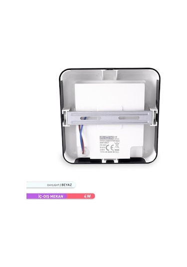 ACK 4W LED Duvar Apliği 6500K Beyaz Işık Siyah Kasa Dekoratif Duv Siyah