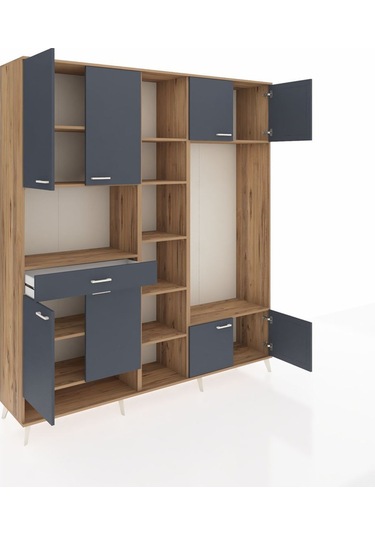 Hyperion Dolap 12 Raflı Tek Çekmeceli 8 Kapaklı 220x44x243 Çam-antrasit/antrasit Antrasıt/antrasıt