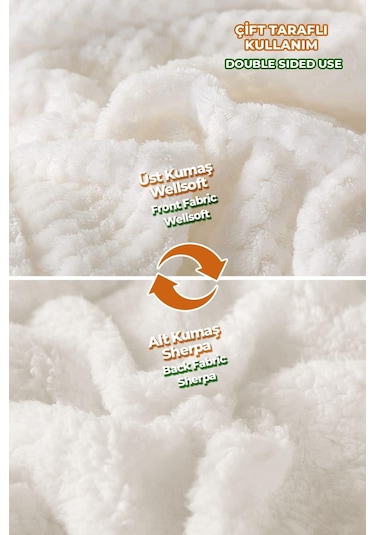 Ultra Yumuşak Çift Taraflı Wellsoft Peluş Yorgan Çift Kişilik Yıkanabilir 200x220 Cm Krem Krem