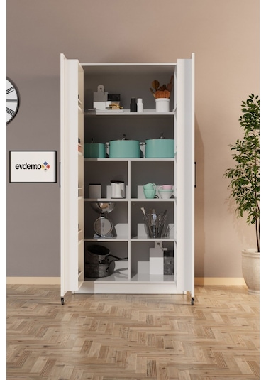 Evdemo Eva 2 Kapaklı Erzak Kiler Dolabı Beyaz